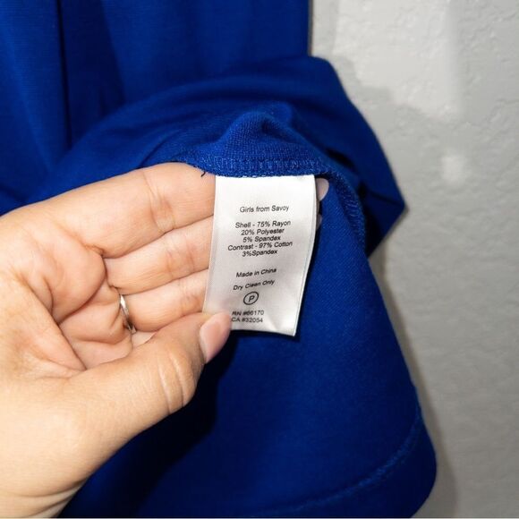 Girls From Savoy x Anthropologie Blue Pleated Ponte Dress Size Medium - Picture 3 of 6